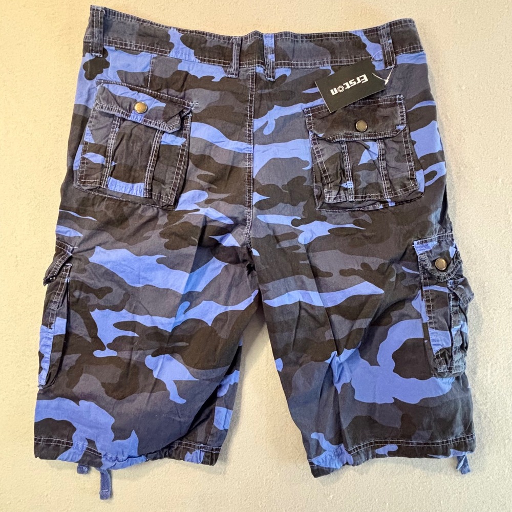 Erston Mens Blue Camo Cargo Shorts Multi Pocket Utility Streetwear NWT - Picture 7 of 14